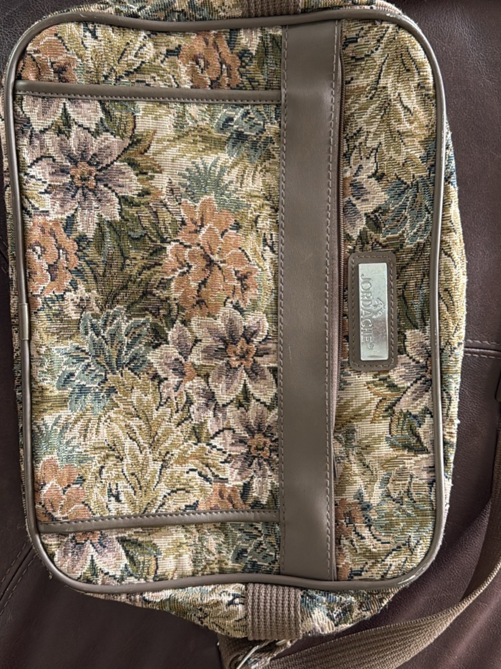 Jordace Tapestry Crossbody/ Laptop Bag - Taupe Trim
